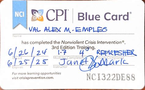how long is cpi blue card good for
